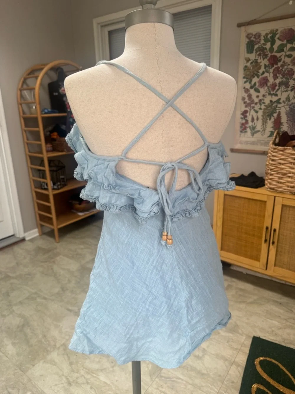 Free People Light Blue Ruffle-Trim Mini Dress - Picture 4 of 10